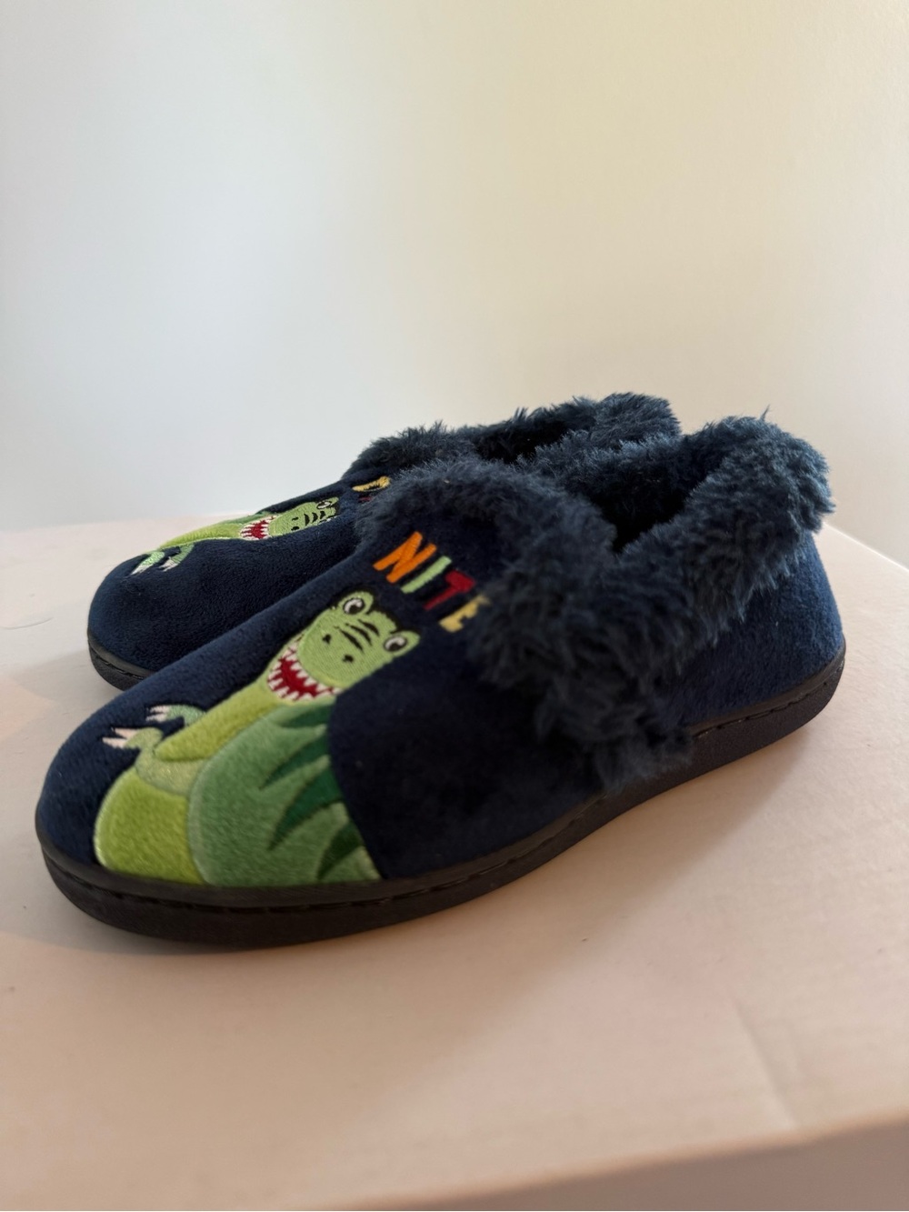 Dino Nite Navy Slippers Size 11-12  #Lux-K-SH